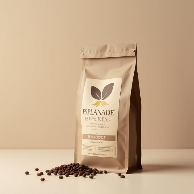 A bag of Esplanade House Blend coffee beans