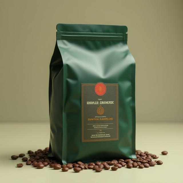 A bag of Sumatra Mandheling single-origin coffee beans